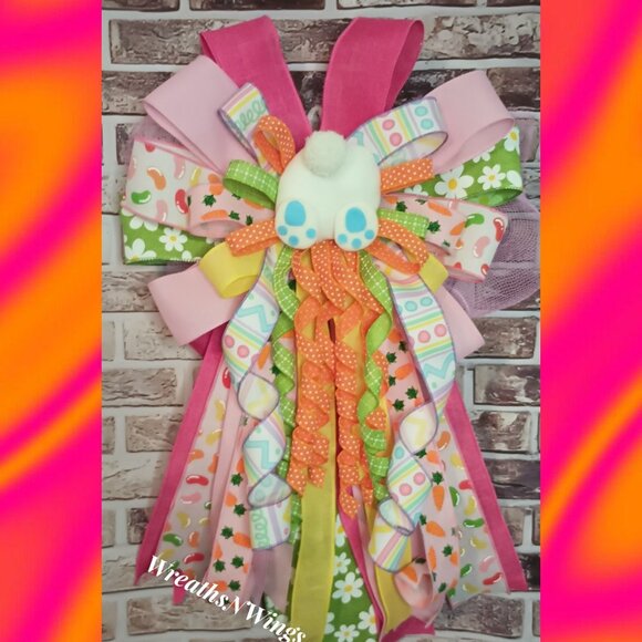Easter Bow, Bunny Bow, Wreath Bow ,Lantern Bow, Basket Bow, Mailbox Bow, Easter - Picture 1 of 6